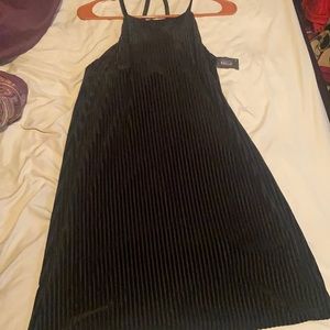 Halter top black satin mini dress